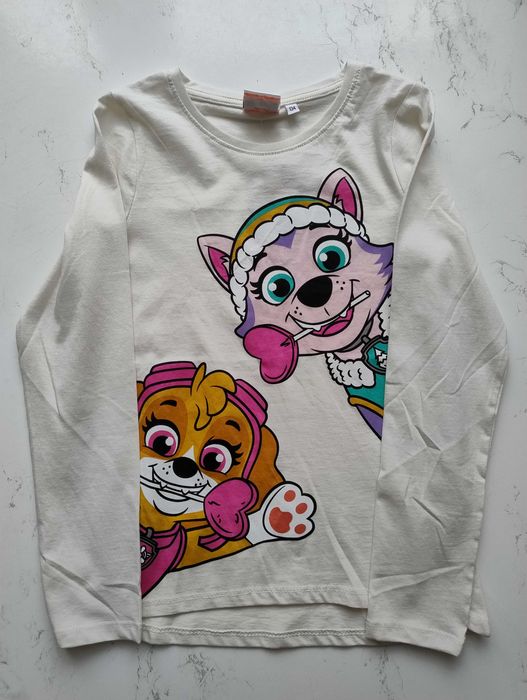 Biała bluzka dziewczęca psi patrol, rozmiar 134 nowa bawełna