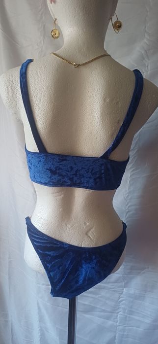 Strój kąpielowy SHEIN welurowy niebiesko-złoty bikini NOWY
