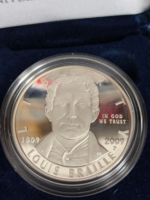 Срібний американський долар Луїс Брайль. СРІБЛО. Сертифікат!