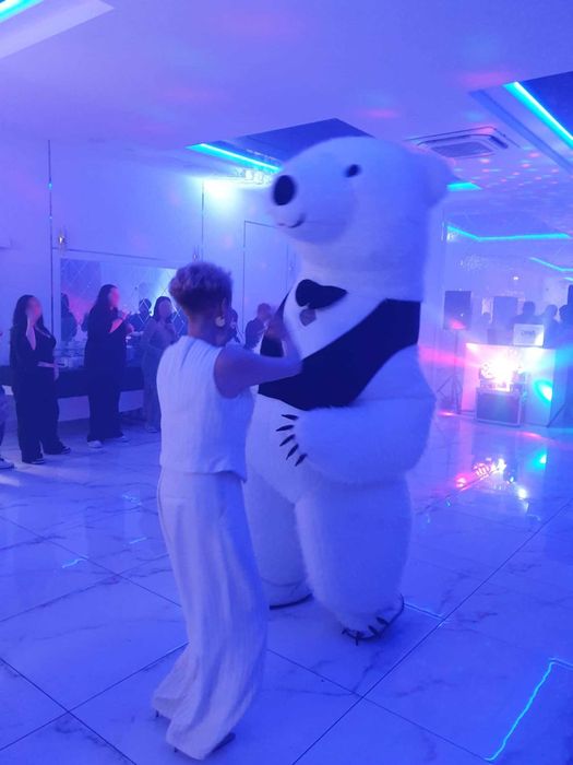 Biały miś  na imprezę lub dwa misie, DJ-ej , napis love.