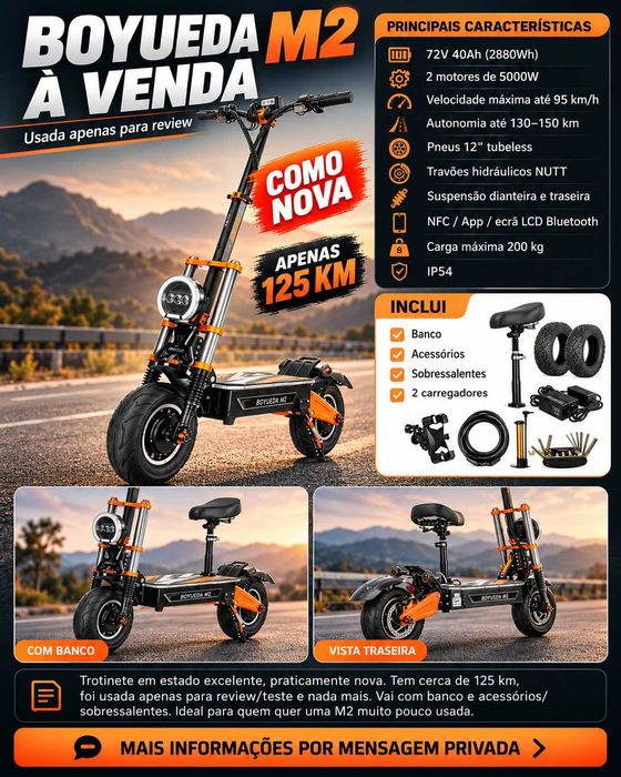 Trotinete elétrica Boyueda M2 10000W 72V 40Ah - Como nova
