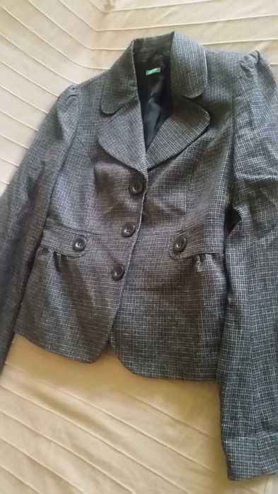 Marynarka Benetton elegancka krata modna ciepła roz. S
