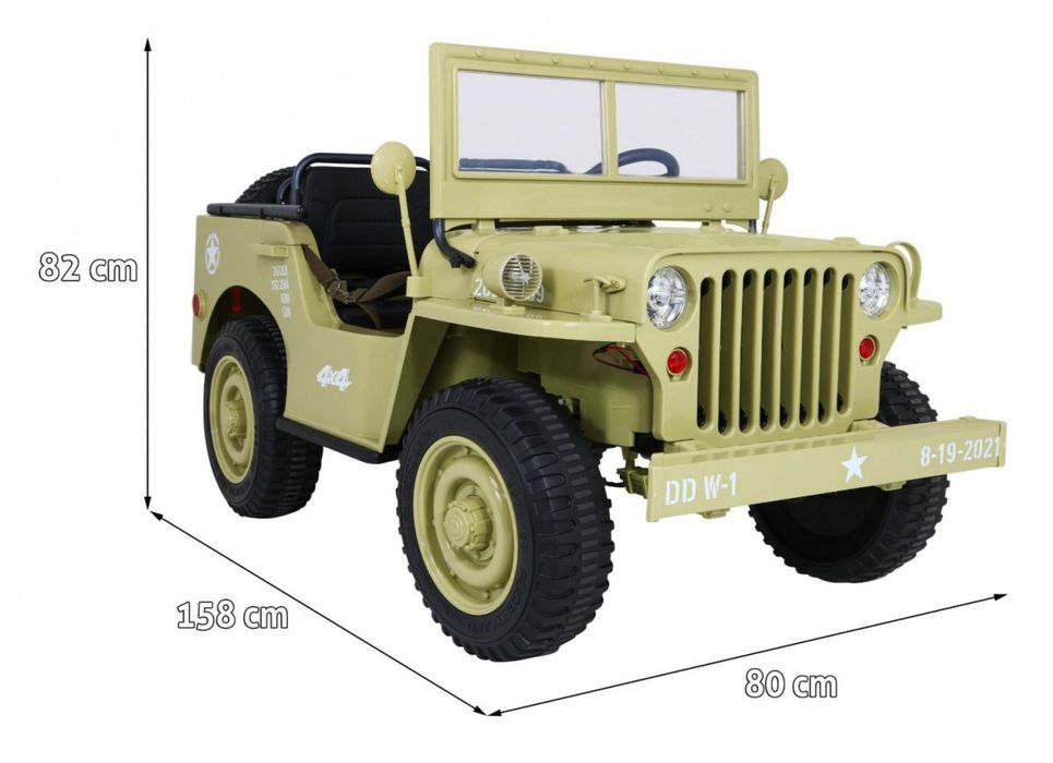 MOCNY   3osobowy MAX 60KG JEEP willys AUTO na akumulator Wojskowy