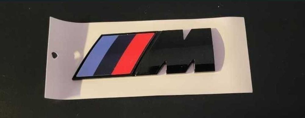 Nowy przyklejany znaczek M Power mpower 30x90mm czarny połysk logo kle