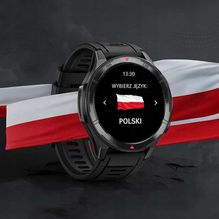 GPS AMOLED Smartwatch sportowy wodoodporny PL menu czarny pomarańczowy