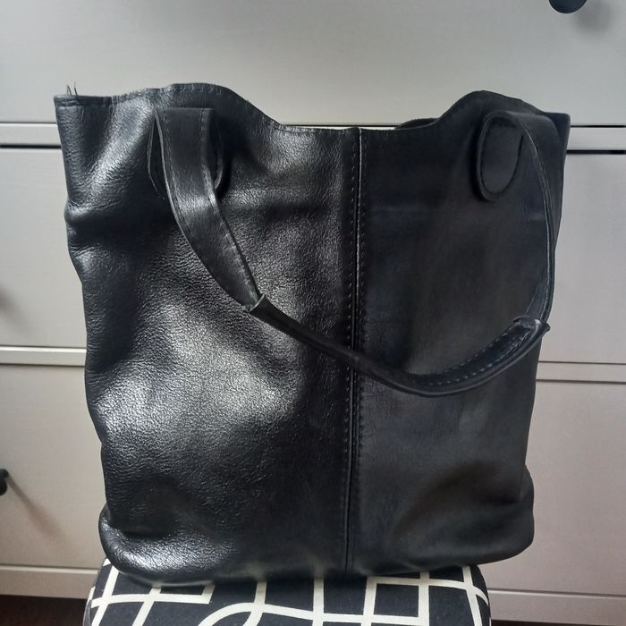 Torebka czarna worek shopper skóra naturalna