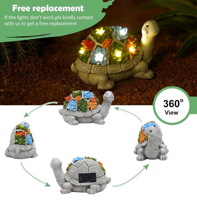 Solarne figurki ogrodowe, żółw