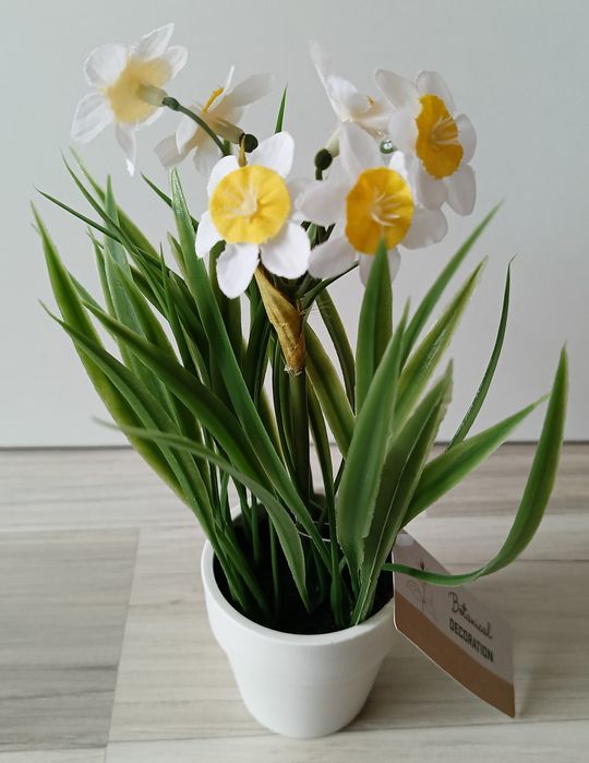 Sztuczny kwiat Narcyz Biały Źonkil w doniczce wiosenna dekoracja 20cm