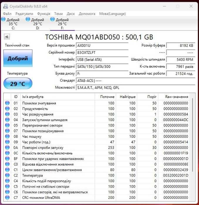 Жорсткий диск HDD 2,5 500 Gb