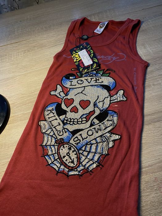 Ed hardy love kills slowly rhinestone tank top