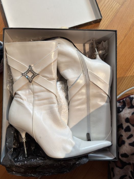 Gucci Leather Crystal Nail Heel Ankle Boots White | 38–39 EU | Original