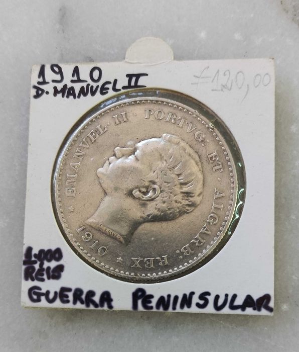 moeda prata guerra peninsular 1910 D Manuel II