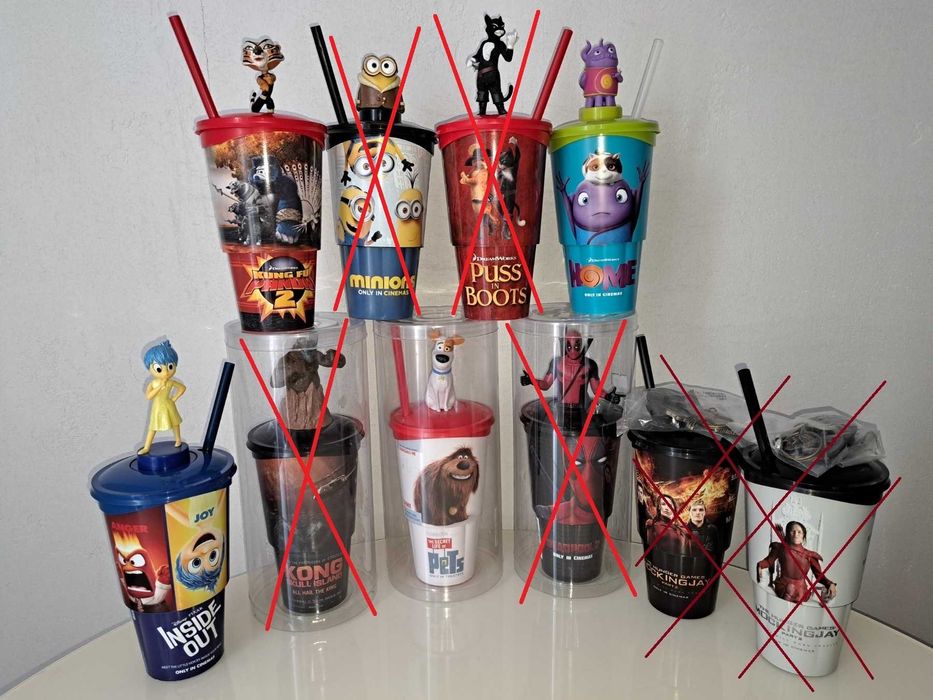 Фигурки топперы со стаканами Minions, Inside Out, Home, PETS и др