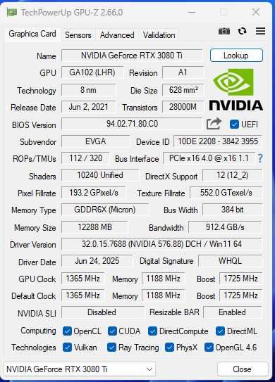 Відеокарта EVGA GeForce RTX 3080Ti XC3 ULTRA GAMING 12GB, 384 Bit