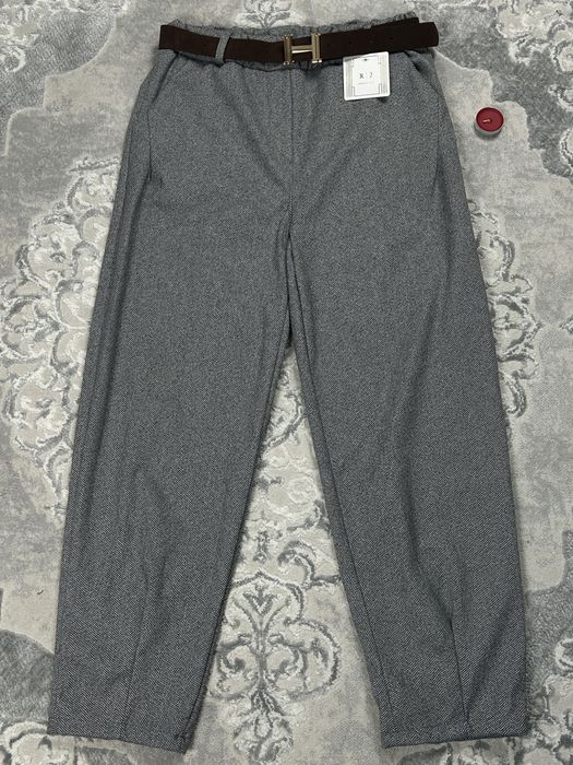 Spodnie Włoskie Damskie Relaxed Fit Loose Fit Ciemno Szare Z Zamszowym Paskiem Uniwersalne