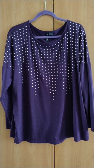 Bluzka z bawełny fioletowo-srebrna Bon Prix 44/46