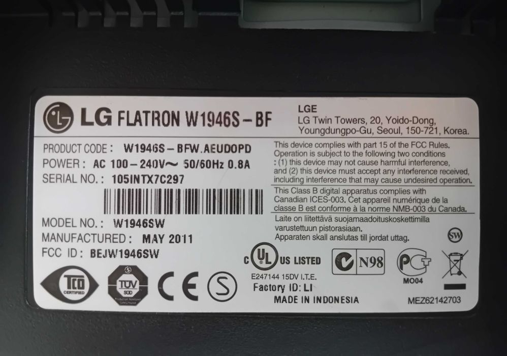 (LER DESCRIÇÃO) Monitor LG Flatron W1946S-BF 18.5" 1360x768