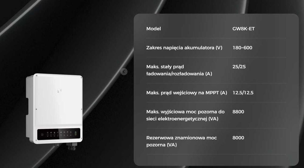Falownik hybrydowy Goodwe GW8K-ET PLUS 12.5A UPS < 10 Licznik gratis.