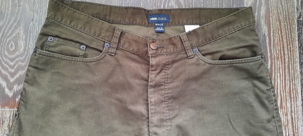 Spodnie H&M sztruks khaki W34 L32