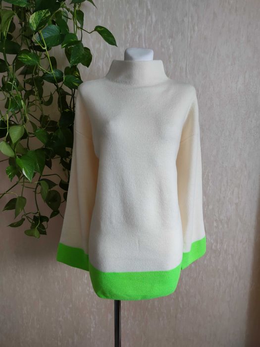 NOWY długi kremowy zielony sweter oversize półgolf 36/38 S/M Bodyflirt