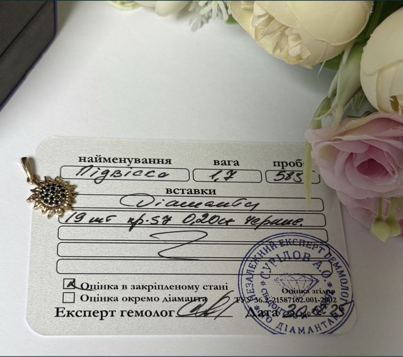 Золотая подвеска с чёрными бриллиантами