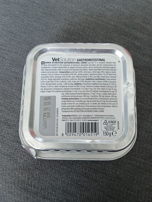 Comida húmida Monge VetSolution Gastrointestinal para cães, 150gr