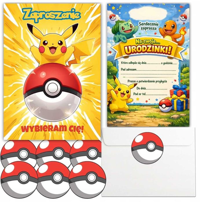 Zaproszenia pokemon pikatchu 8 szt
