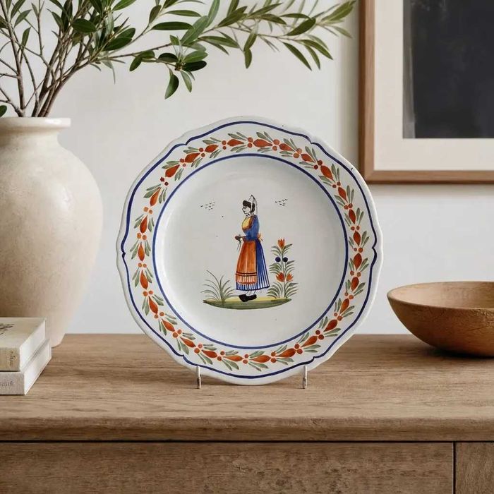 Głęboki talerz z Quimper z bretońskim wzorem, 25 cm