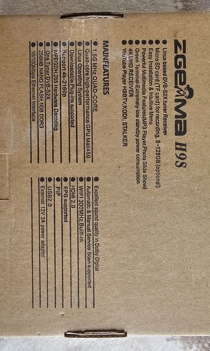 Tuner satelitarny ZGEMMA H9S Wi-Fi
4K ENIGMA2 DVB-S2X
Nowa wersja z wb