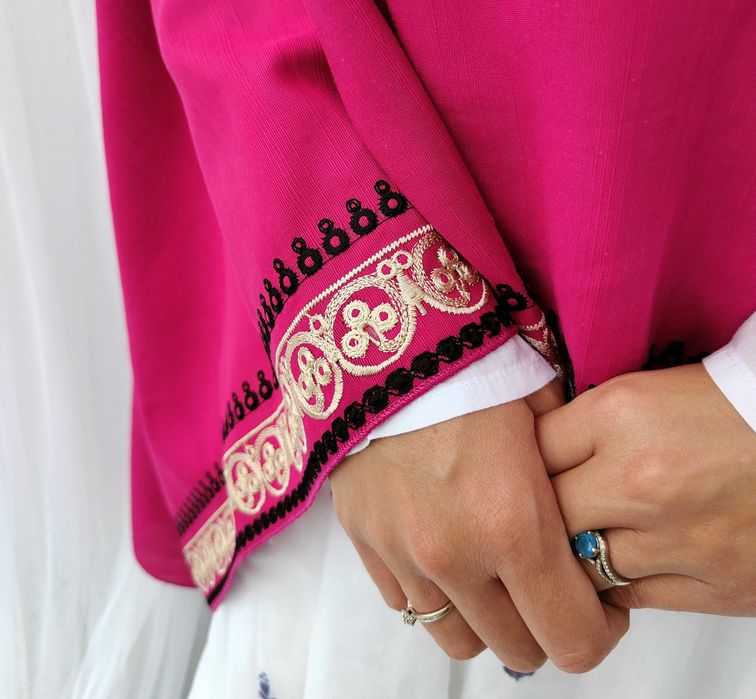 Różowy szal chusta orient indyjski szalik hijab hidżab bawełna haft