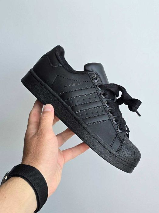 Кросівки Adidas Superstar Black | кроси Адідас Суперстар чорного кольору шкіряні
