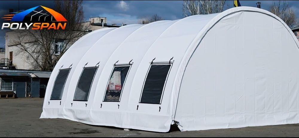 Тимчасове житло 8×8х4 м | Шелтер / модульний намет / ангар ПВХ за добу