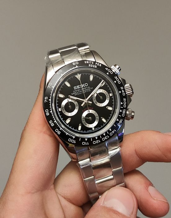 Seiko MOD Daytona Czarny Oyster Nowy Custom Personalizowany Zegarek Męski MEN Chronograf