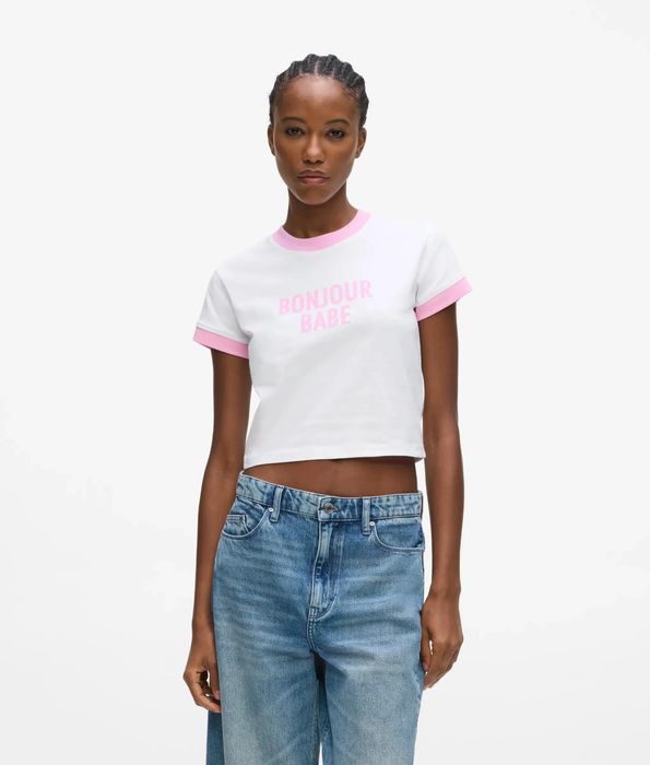 Karl lagerfeld t-shirt damski okrągły dekolt z logo biały l u5a