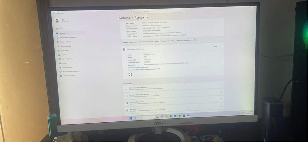 Pc com monitor da Asus 75hz