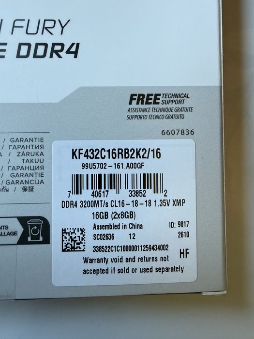 Ram DDR4 kingston Fury Renegade 16Gb a 3200MHz NOVAS.