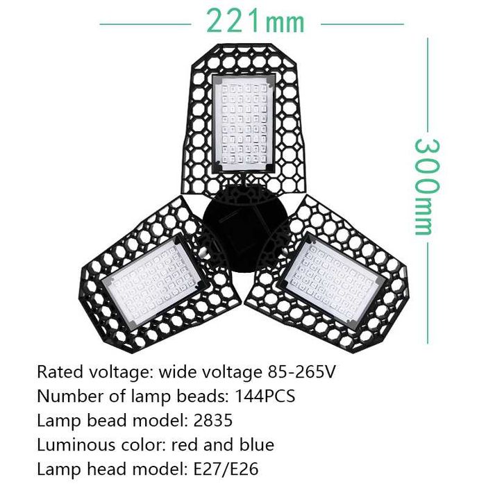 Lâmpada LED de cultivo 360 dobrável e27 - espectro total