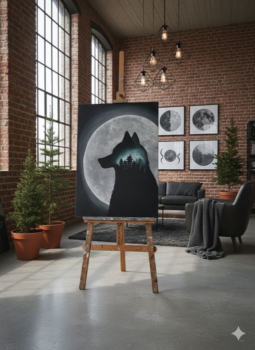 22 Duże obrazy na płótnie 58x78cm Loft Ręcznie Malowany Wilk Las we Mg