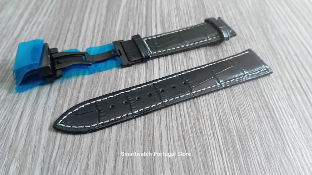 Bracelete 22mm, pele com fecho borboleta  (Novo) Preta