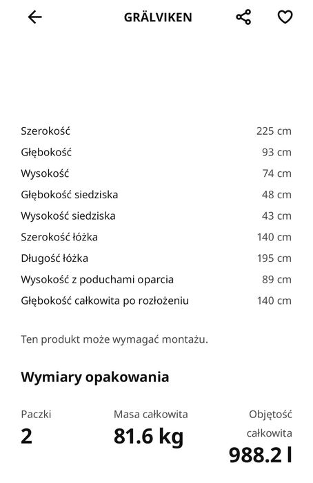 Kanapa, wersalka  Ikea Gralviken , stan bardzo dobry