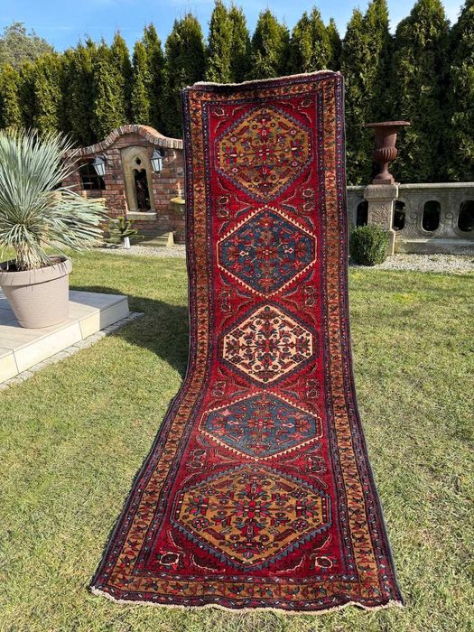 Antyczny vintage r.tkany chodnik dywan perski Heriz 340x105 gal 10 tyś