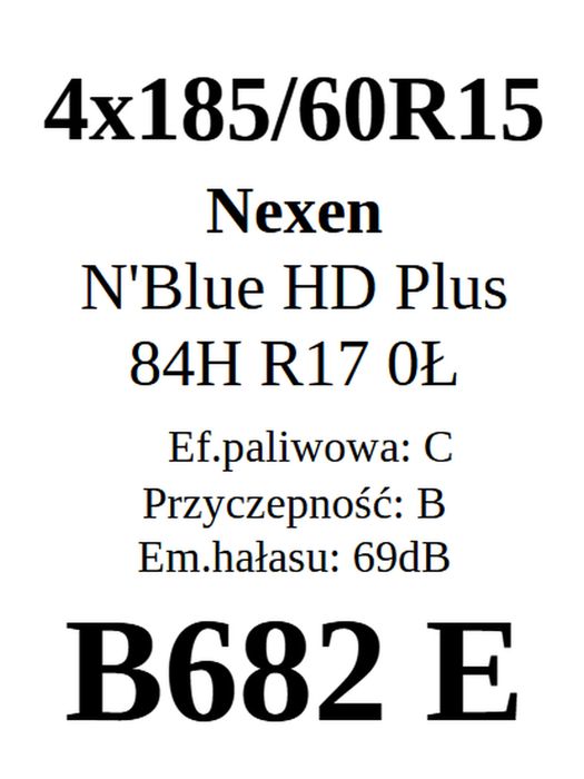 4x 185/60R15 Nexen N'Blue HD Plus 6,71mm 84H C/B/69dB