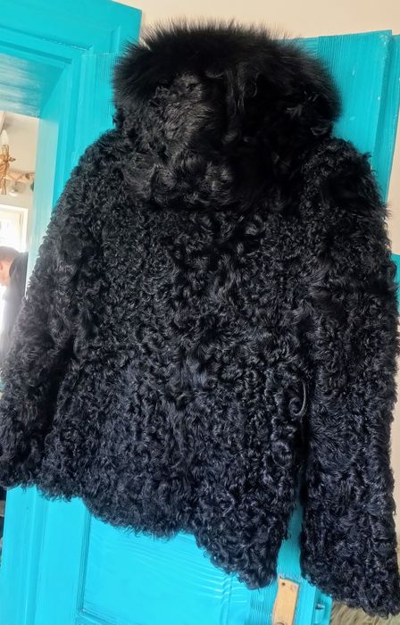 Futro naturalne koza lis z kapturem panda