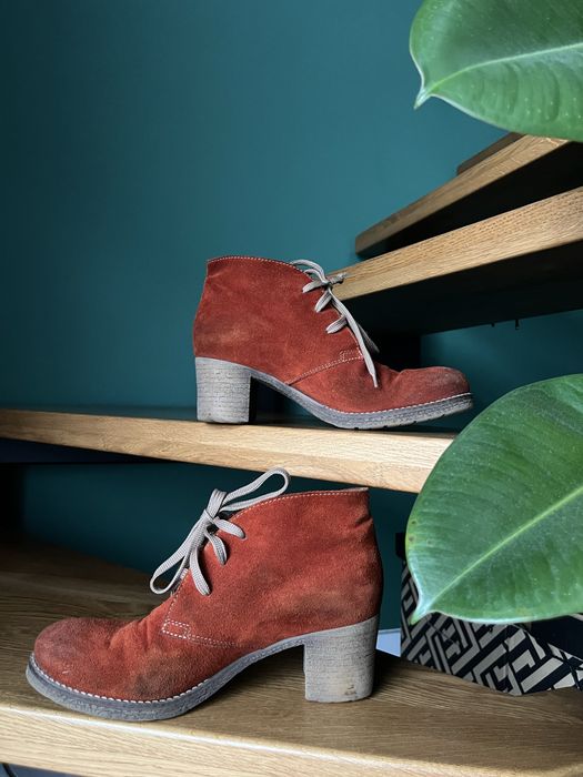 Buty botki kozaki obcas skóra czerwony leather red eleganckie Venezia