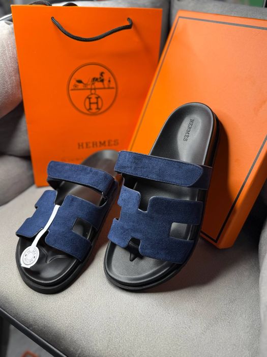 Капці шльопанці сині ерме хермес hermes шипр chypre Жіночі шльопанці шкіряні