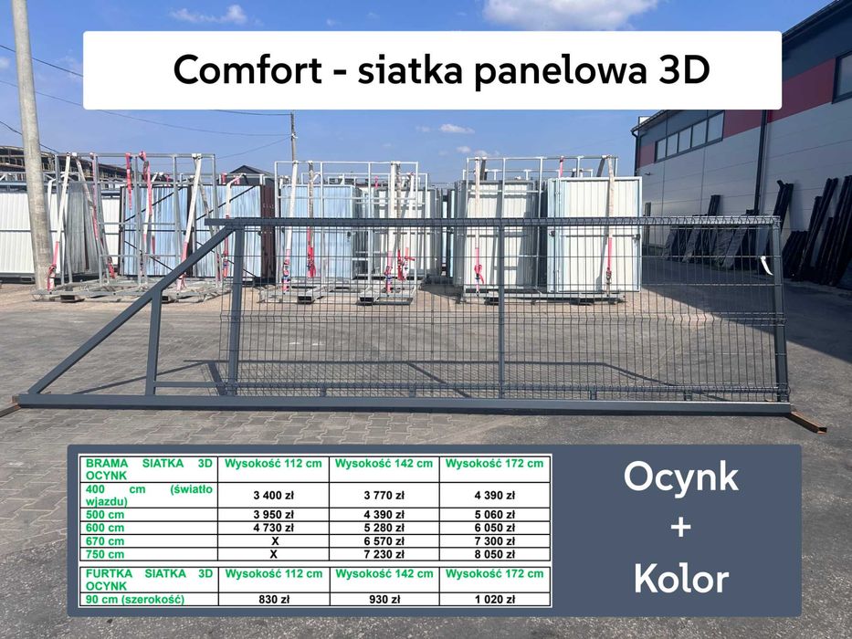 Brama przesuwna z wypełnieniem z siatki panelowej 3D 4m PRODUCENT