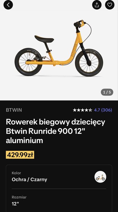 Rowerek biegowy Btwin Runride 900