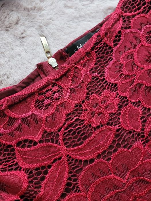Elegancka sukienka koronkowa bordo S Moriss xs
