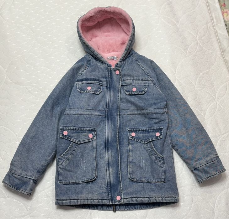 Джинсова зимова куртка на теплому плюшевому хутрі