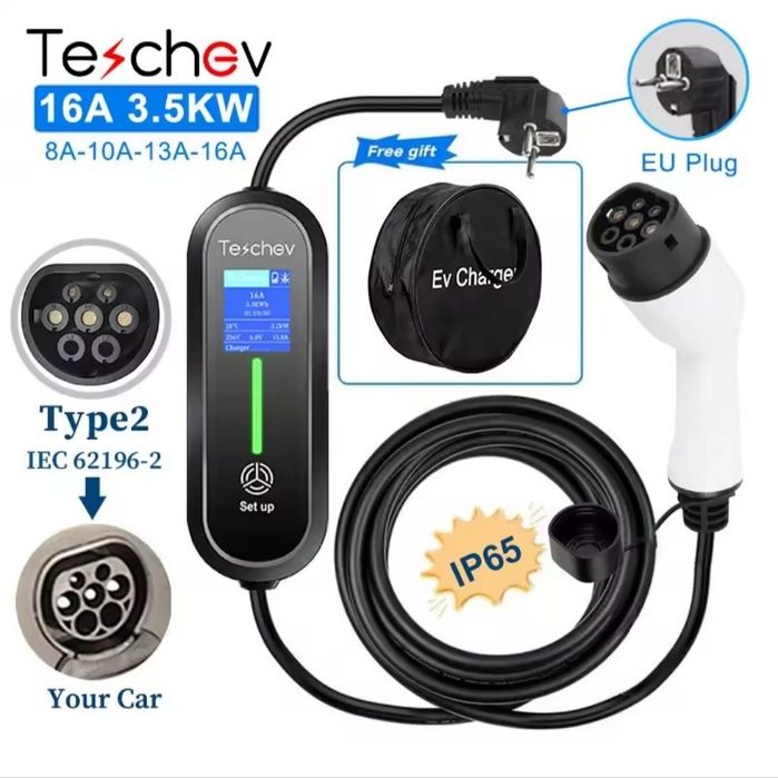 Teschev 3.5 KW 16A wallbox elektryczna ładowarka samochodowa typ 2 / 3,5m IP65